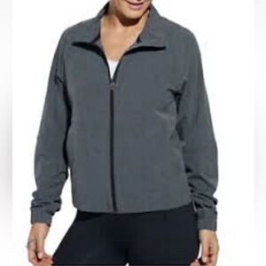 Calia by Carrie Underwood Woven Full Zip Jacket Caviar Heather Size large